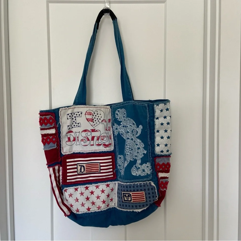Disney Parks Patchwork Patriotic Tote Bag - Red, White, and Blue - EUC - Picture 2 of 7